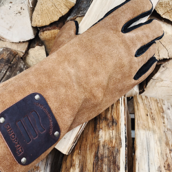 Gants anti chaleur en cuir pour cheminée et insert ouvert
