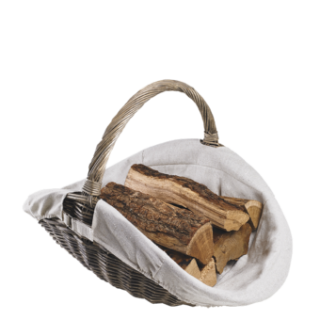 Panier A Bois Champetre Osier Grise Et Tissu