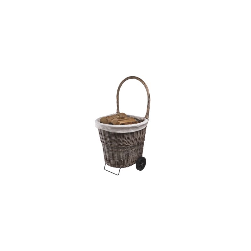 Chariot A Bois Tissa Osier Grise Et Tissu