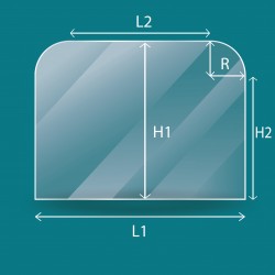Flat glass panel with 2 rounded corners