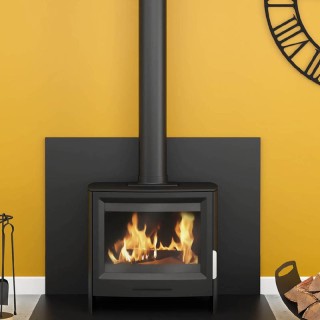 Plain black square wall protection plate for wood pellet stoves - Capska