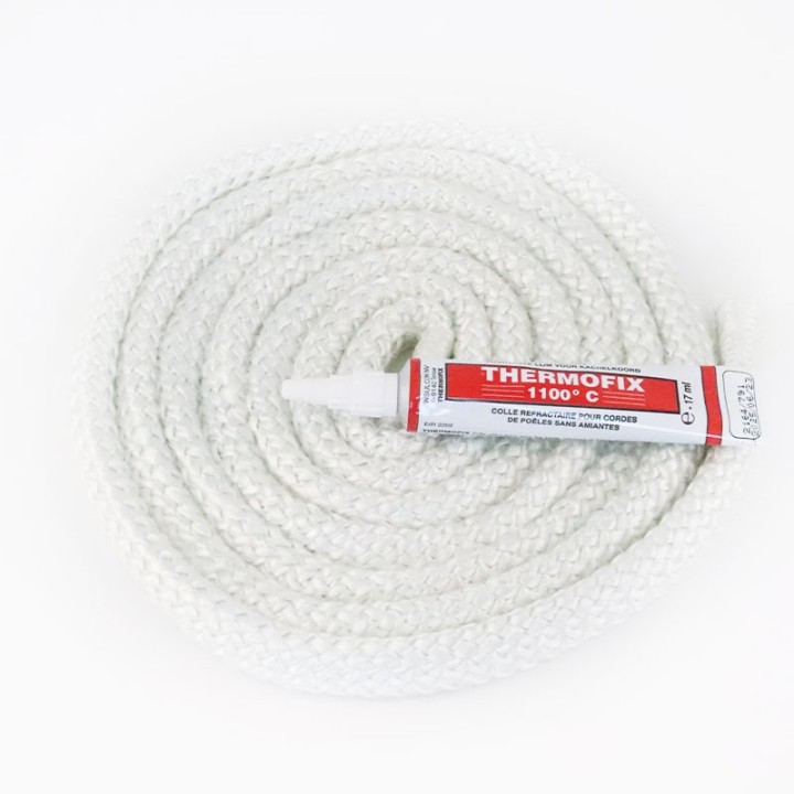 Junta Redonda Trenzada (blanca) ø 12 mm x 2,5 m + pegamento - Capska