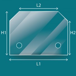 Vidrio plano con 2 ángulos cortados con taladros