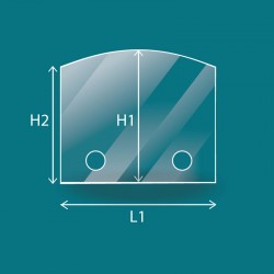 Drilled glass panel arched upper side