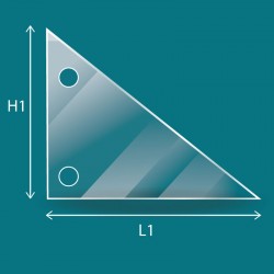 Vitre plate de forme Triangle rectangle avec perçage