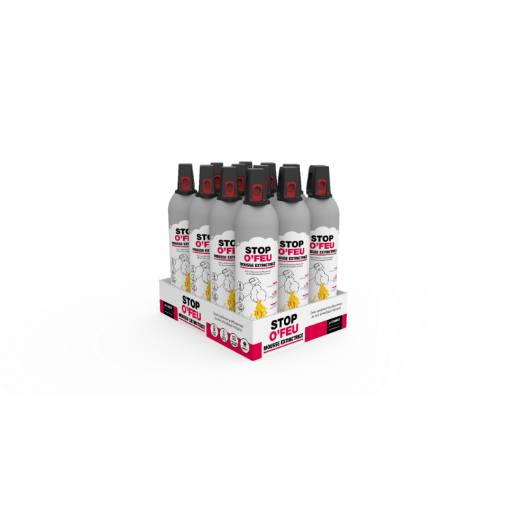 Carton de 12 Mousses Extinctrices 750 ML Stop O'Feu Dixneuf - Sécurité Cheminée