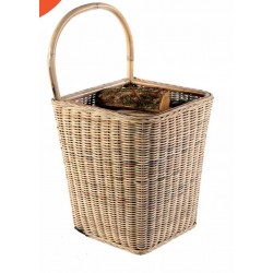 Grauer Naturrattan-Rollwagen Dixneuf - Kaminholzaufbewahrung