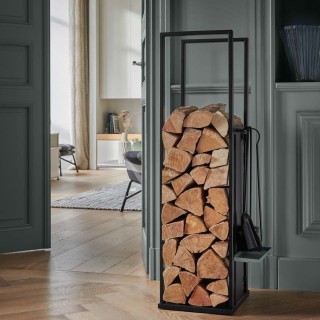 Dixneuf Duo Llenyer i joc d'estris de llar de foc Twin negre gebrat amb recipient