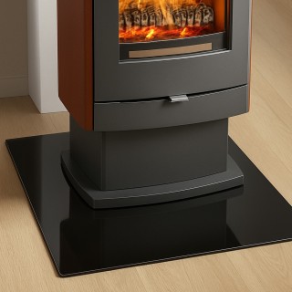 Plaque de sol en verre laqué noir Carrée 80x80cm pour poeles à bois - Capska