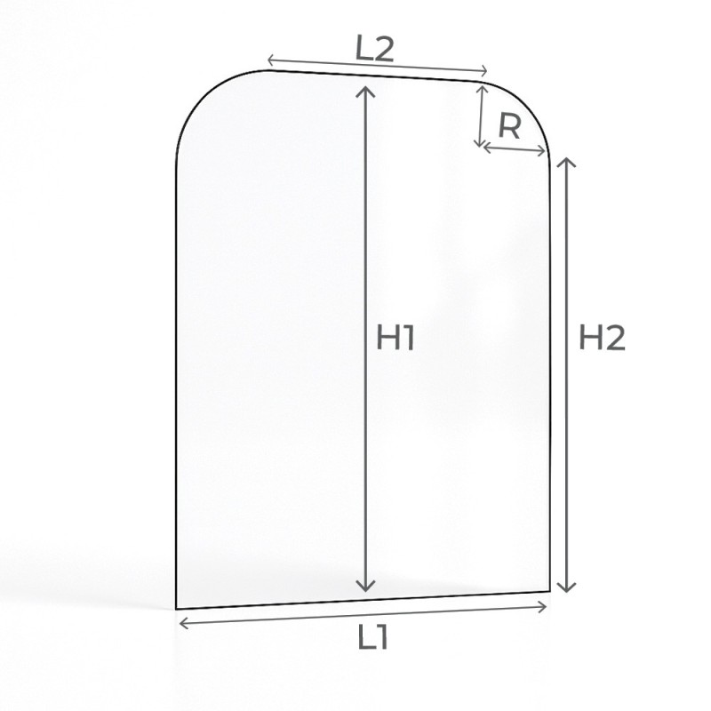 Vitre plate avec 2 angles arrondis 5 mm sur mesure schéma