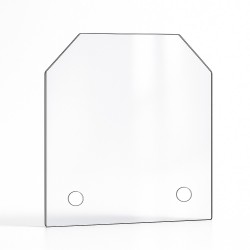 Drilled glass panel with 2 cut corners - cut to measure