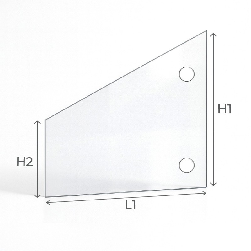 Vitre plate de forme trapèze rectangle avec perçage schéma