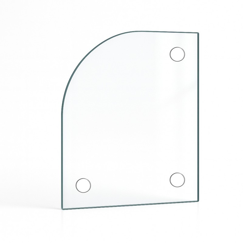 Vitre percée sur mesure forme 1 angle arrondi
