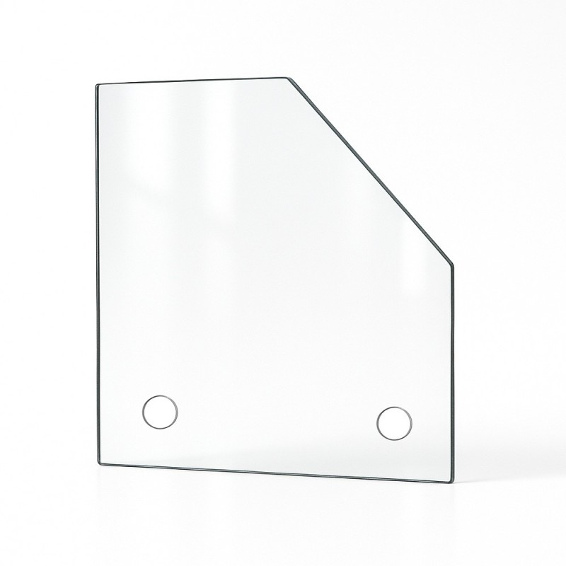 Vitre percée sur mesure forme 1 angle coupé droit