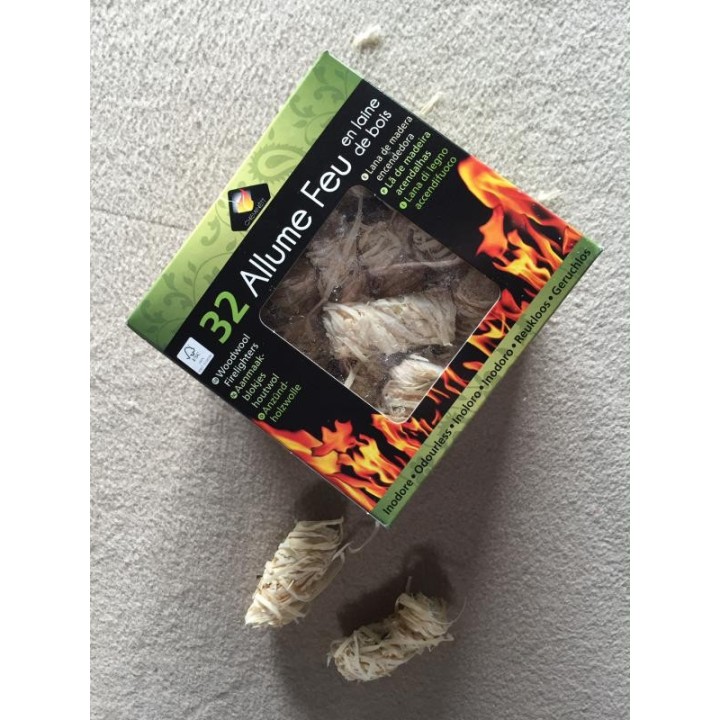 Natural Wood Wool Firelighters - Box of 32 - FSC Certified
