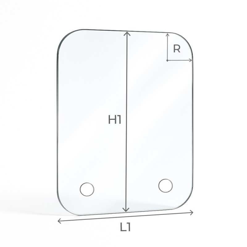 Vitre percée sur mesure forme 4 angles arrondis schéma