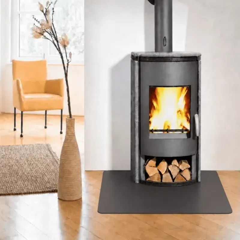 Placa de suelo cuadrada de 75 x 75 cm en acero gris para estufas de leña y pellets - Capska