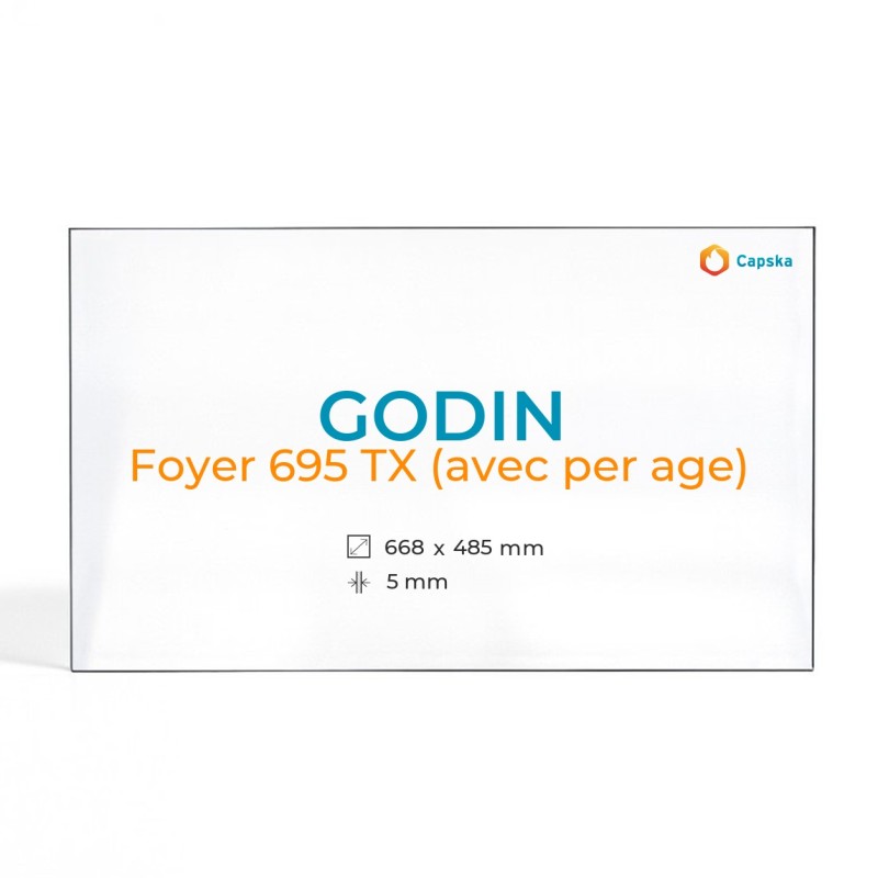 Vitre Godin FOYER 695 TX (avec perçage) - Verre Rectangle Percé pour insert