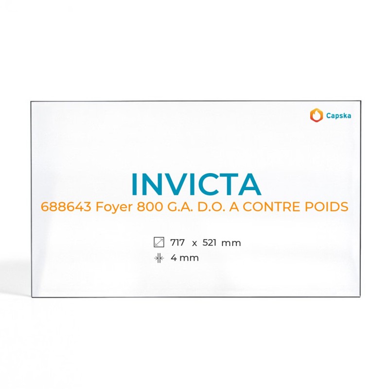 Invicta 688643 FOYER 800 G.A. D.O. A CONTRE POIDS Glas - Rechteck Siebdruck Kaminglas