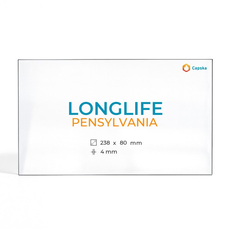 Vetro Longlife PENSYLVANIA per stufa a legna - Rettangolo 238x80x4mm