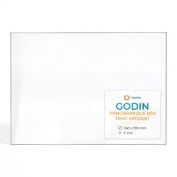 Vitre Godin PANORAMIQUE 850 (avec perçage à 10mm du bord) - Verre rectangle percé pour insert