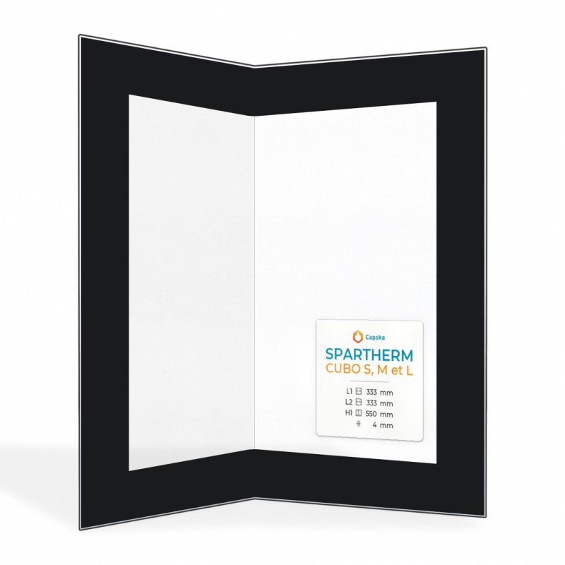 Spartherm CUBO S, M ET L Glas - Gefaltet Siebdruck Kaminglas