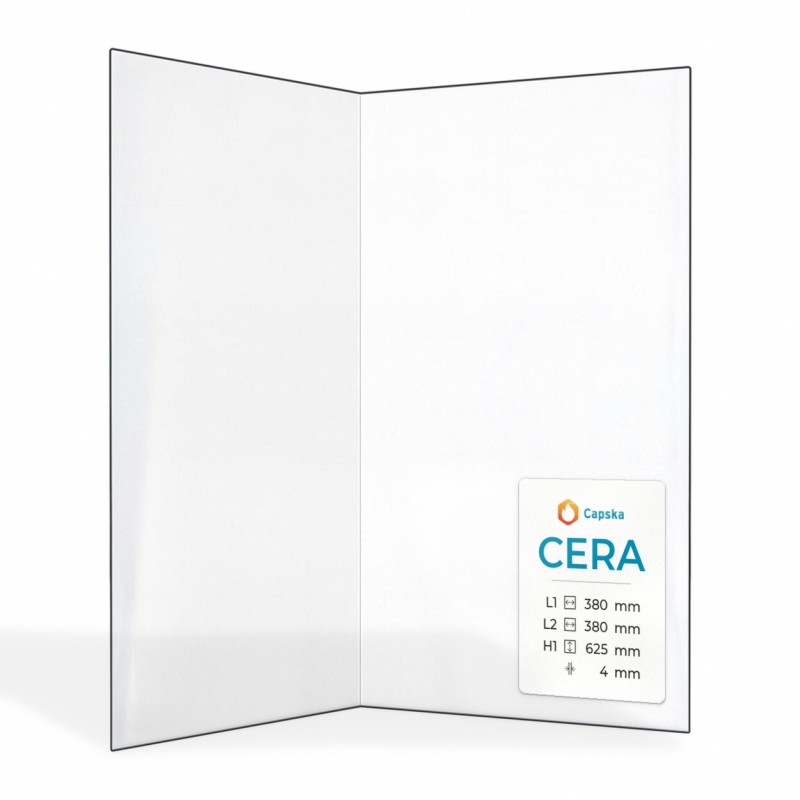 Cera (380+380)X625 Glas - Gefaltet Kaminglas für Kaminofen