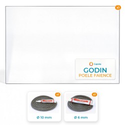 Pack vitre + joints Godin Poêle Faïence - Verre rectangle 435 x 295 mm