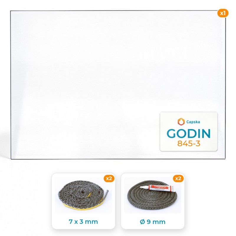 Vitre Godin 845-3 - dimensions : 788x544x4 mm avec joints - Capska
