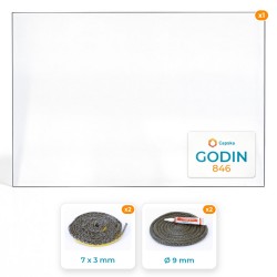 Pack vitre + joints Godin 846 - Verre rectangle 788 x 544 mm