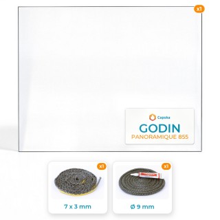 Vitre rectangle Godin Panoramique 855 avec joints - Pack complet