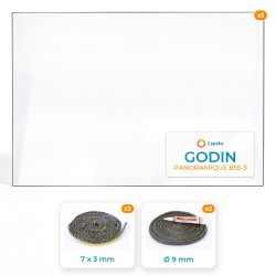 Pack vitre latérale + joints Godin Panoramique 855-3 - Verre 788 x 544 mm