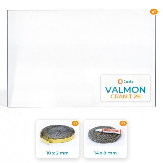 VALMON GRANIT 26 - Glas + Dichtung | Hochwertiges Kaminglas