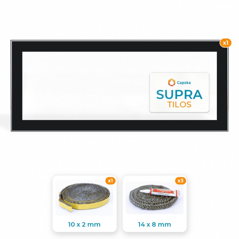 Pack Vitre Rectangle Sérigraphiée - Supra TILOS + Joints pour Poêle à bois SUPRA - Capska