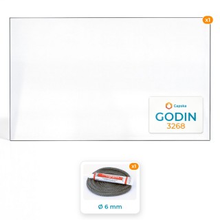 Vitre rectangle Godin 3268 avec joint - Résistant jusqu'à 800°C