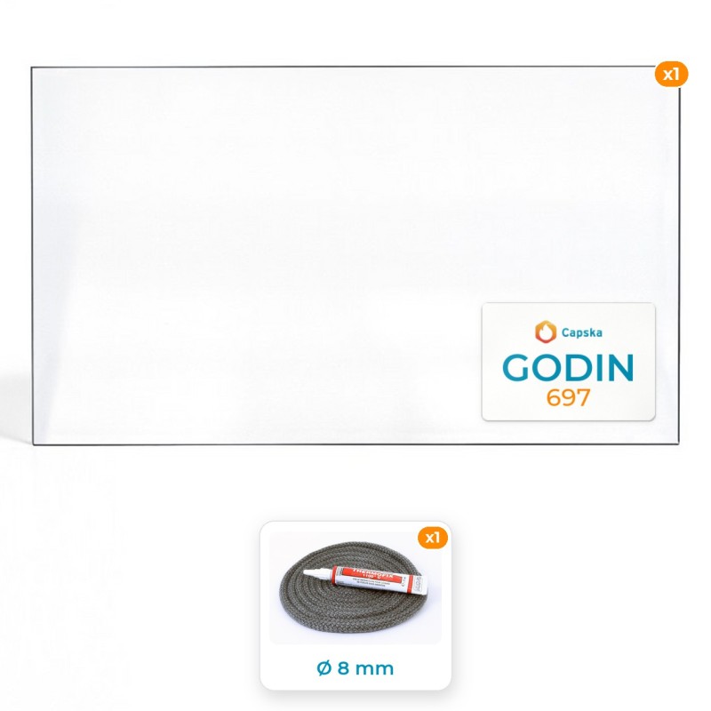 Vitre rectangle Godin 697 (vitre latérale) - Pack Vitre Rectangle + Joint