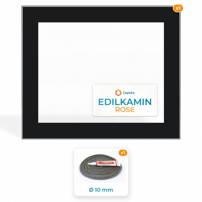 Vitre Edilkamin ROSE - Pack Vitre Rectangle sérigraphiée + Joint