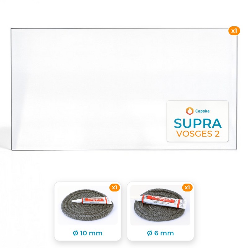 Verre pour poêle SUPRA VOSGES 2 - Pack Rond/ Verre Courbé 2 Angles Coupés