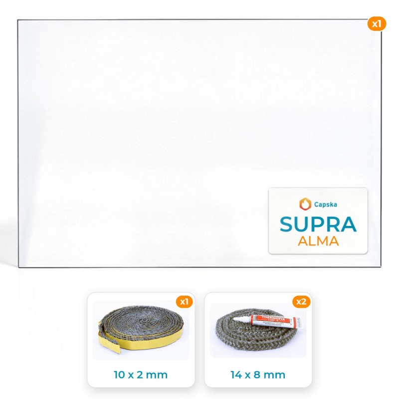 Pack vitre rectangle Supra 152 VL avec joints - Résistant jusqu'à 800°