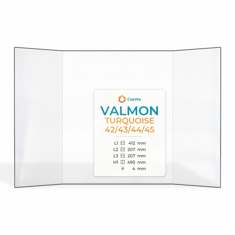 Valmon TURQUOISE 42/43/44/45 Glas - Prismatisch Kaminglas für Kaminofen