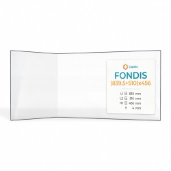 Fondis (839,5+510)X456 Glass - Folded Screen-printed glass panel for wood burning stove