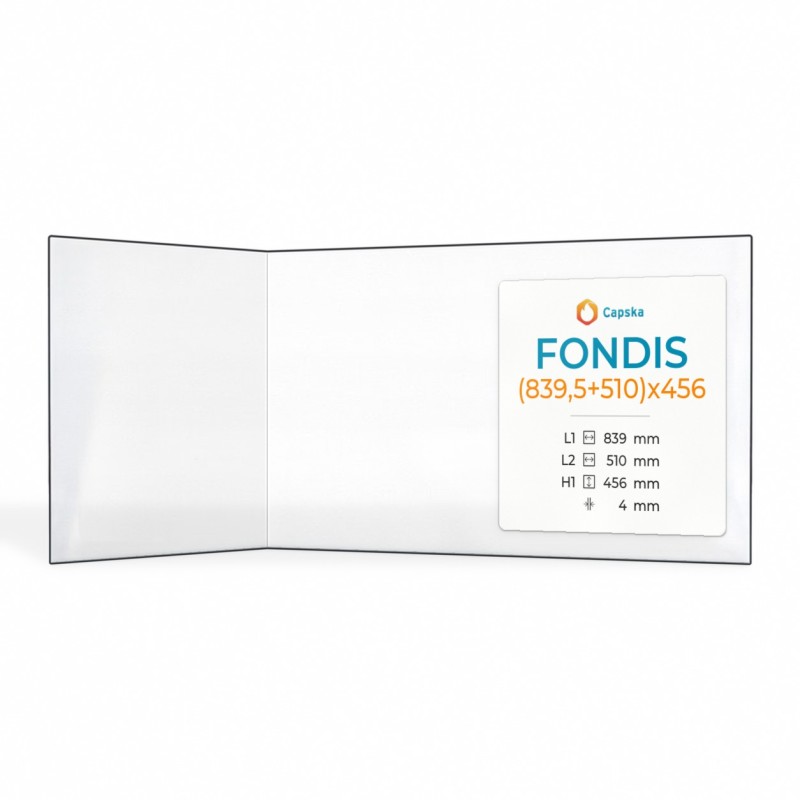 Vitre Fondis (839,5+510)X456 - Verre Pliée Sérigraphié pour poêle à bois