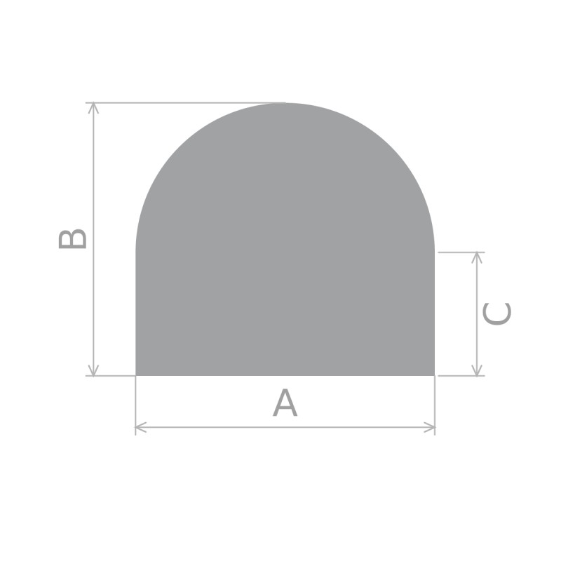 Maßzeichnung - Halbrunde Bodenplatte L1000Xp1200Xp700 mm Glas