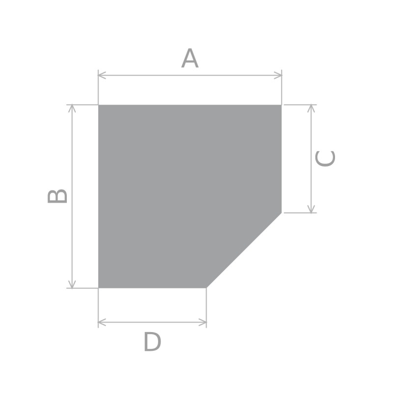 Dimension diagram - Pentagon Floor Plate 1100X1100X650 mm Glass