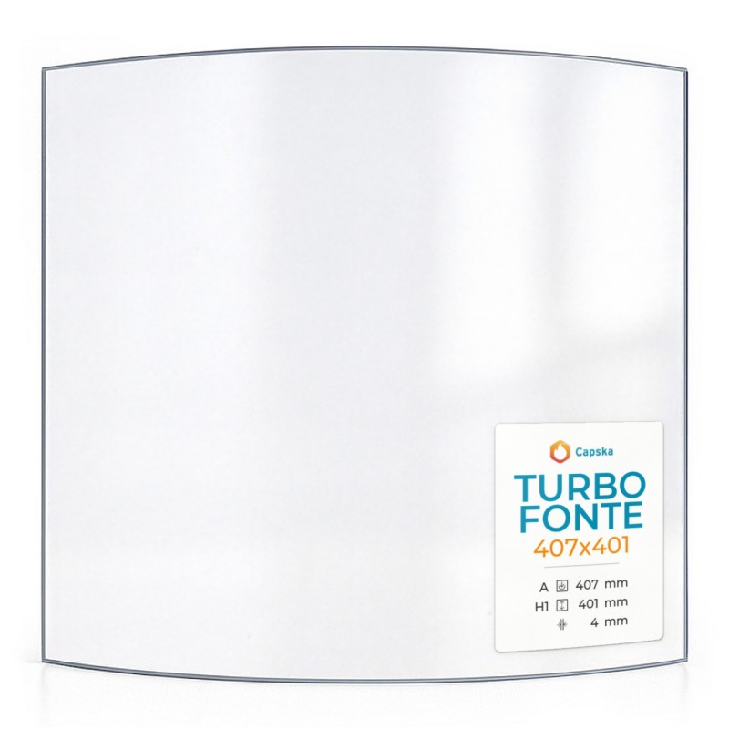 Turbo Fonte 407X401 Glas - gebogenes Kaminglas für Kaminofen