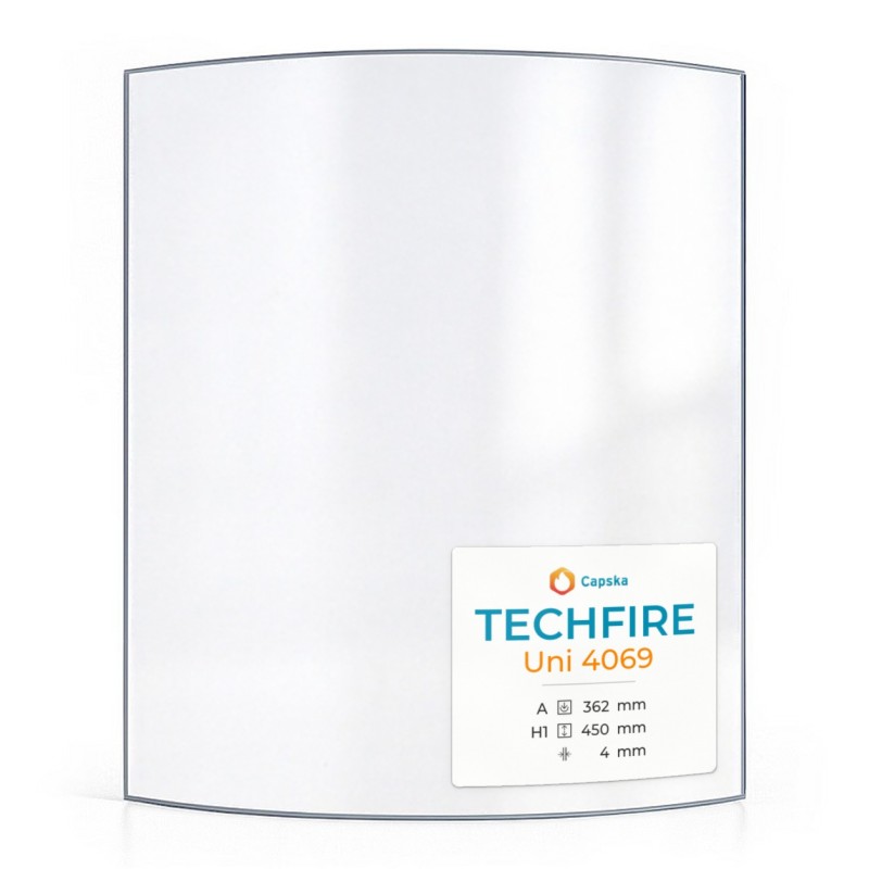 Techfire UNI 4069 Glas für Kaminofen - gebogenes Kaminglas