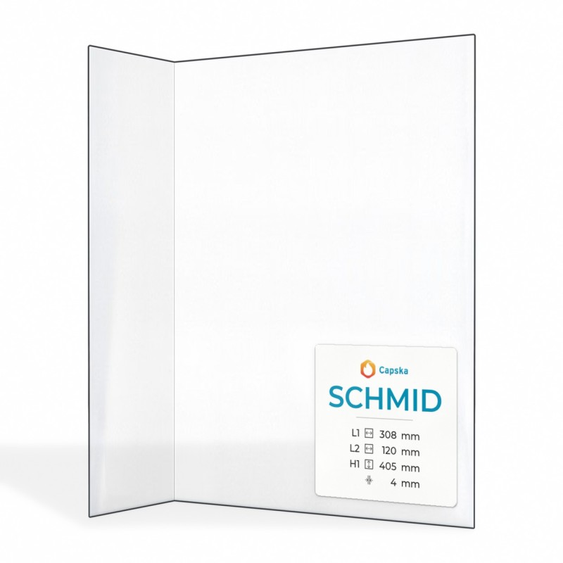 Schmid Kaminglas (308+120)x405 - Gefaltetes Glas für Kaminofen