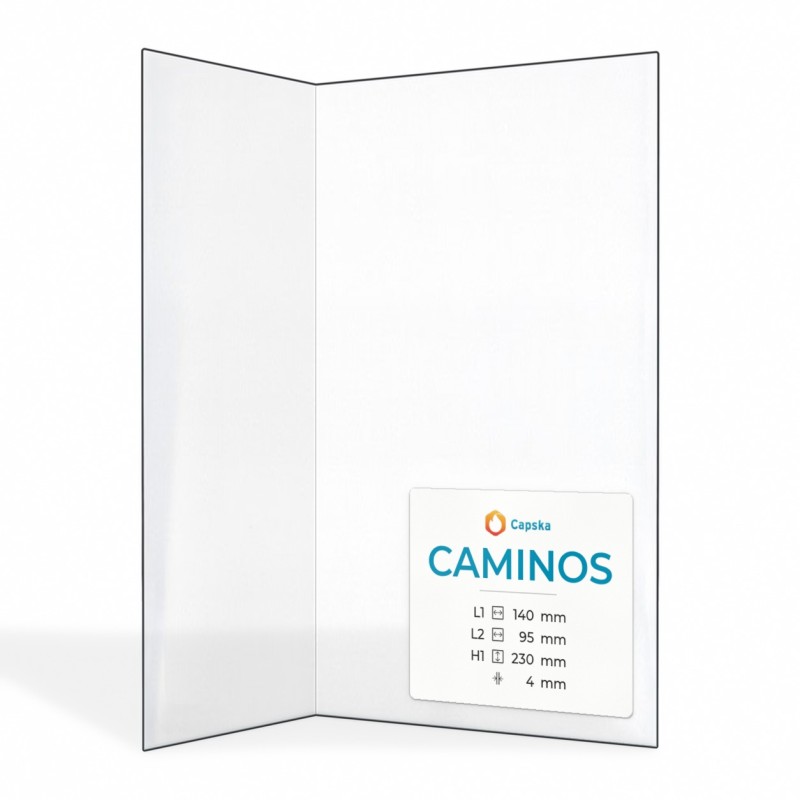 Vetro Caminos (140+95)x230 - Vetro Piegato per stufa a legna