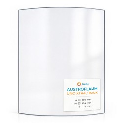 Austroflamm UNO XTRA / BACK Glas - in sich gebogenes 4 geschnittene Ecken Kaminglas für Kaminofen