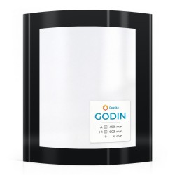 Godin SAVIN Glas - in sich gebogenes Siebdruck Kaminglas für Kaminofen
